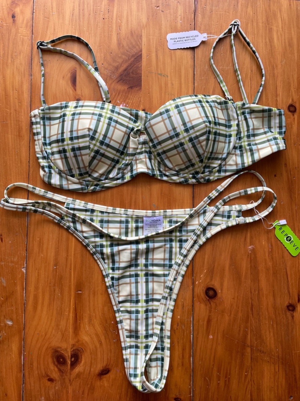 Hoaka | NWT Plaid Bikini in Green & Tan